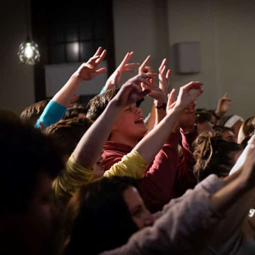 Worship service in the white chapel