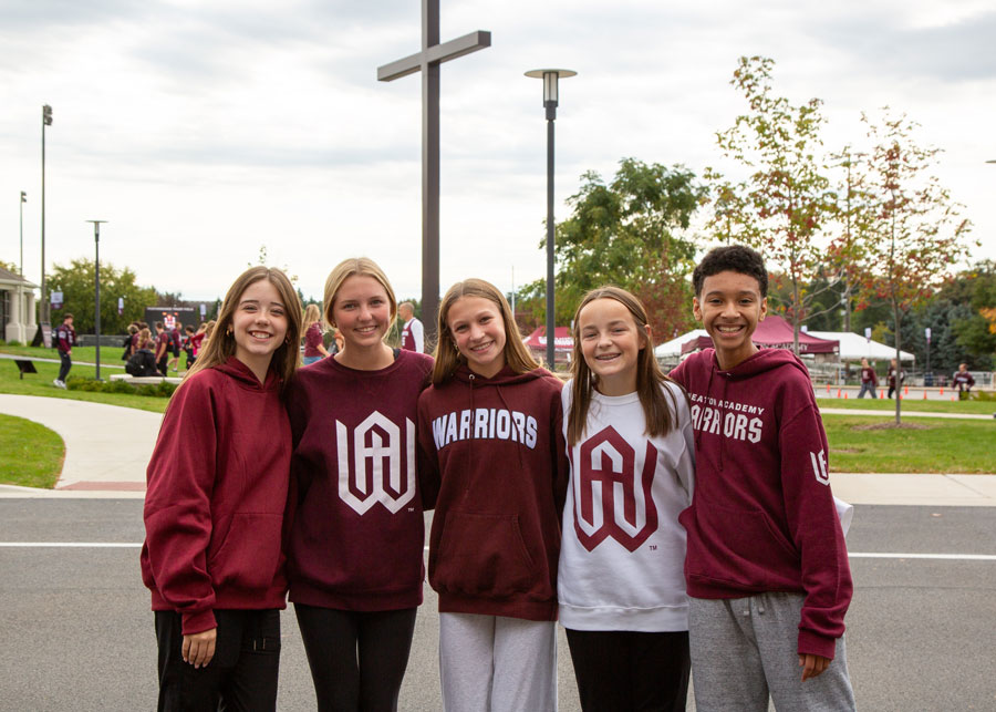 Students in the Cross Plaza